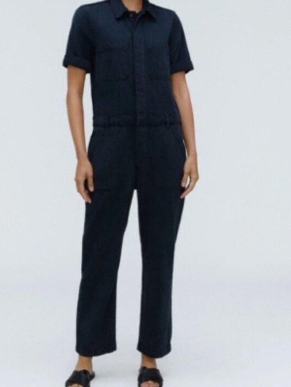 Everlane Black Short-Sleeve Utility Jumpsuit Coverall